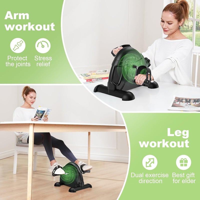 FEIERDUN Mini Exercise Bike, Under Desk Bike Pedal Exerciser Portable Foot Cycle Arm & Leg Peddler Machine with LCD Screen Displays - Image 3
